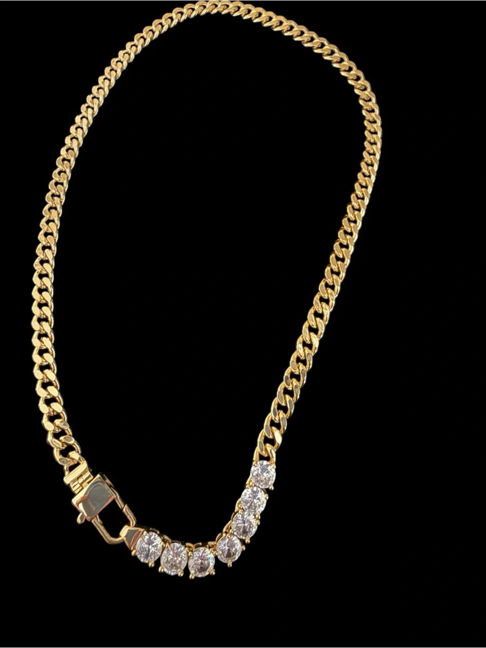 Cuban Link Necklace Gold Tone with Rhinestone Detail - Picture 2 of 4